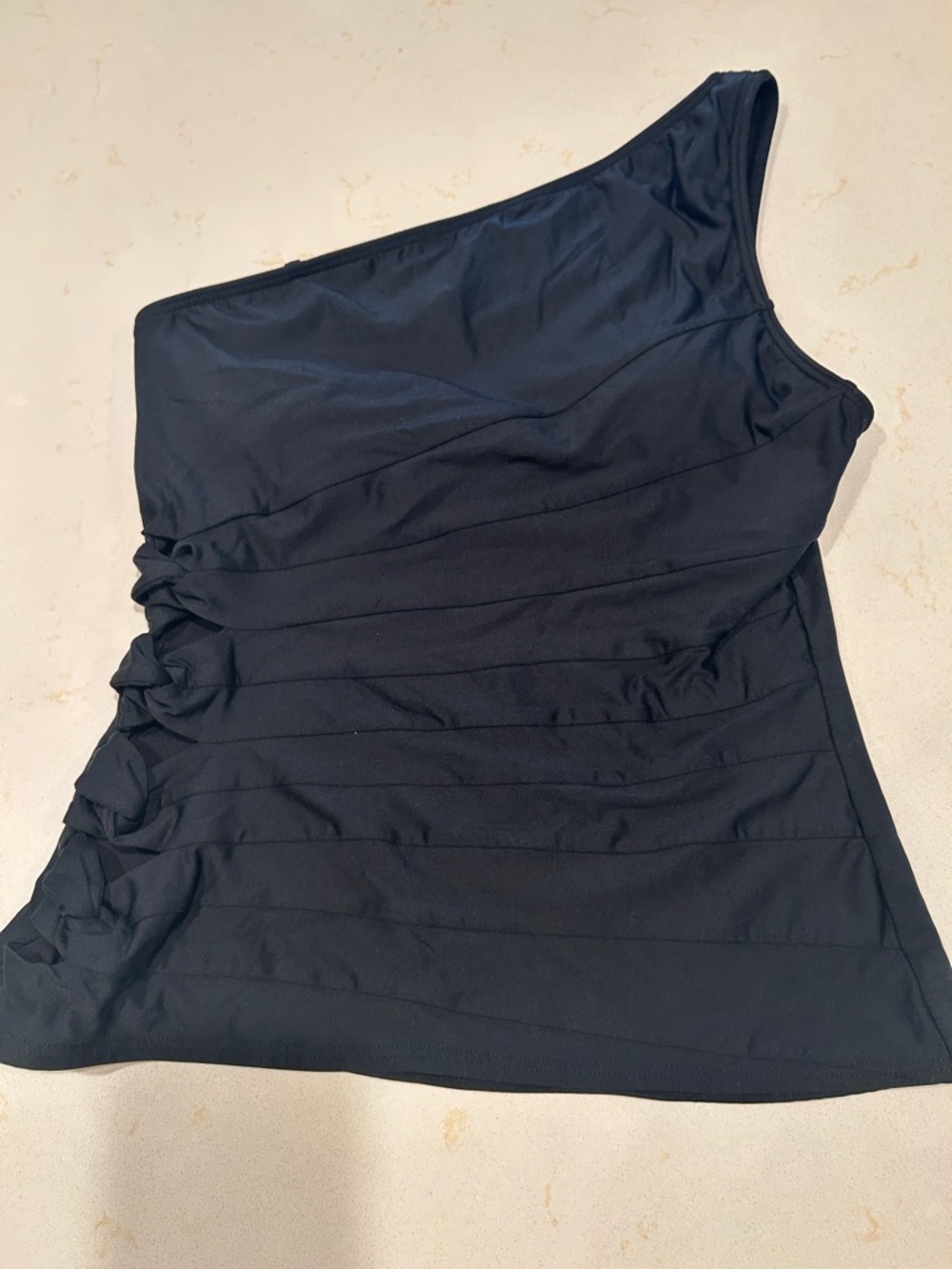 Carmen Marc Valvo designer One-Shoulder Black Tankini Swim Top